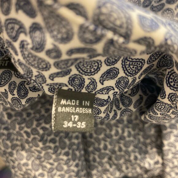 Kenneth Cole Reaction Cotton Blue White Paisley Button Up Formal Dress Shirt - Picture 7 of 8